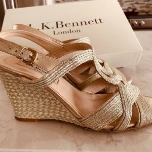 L.K. BENNETT Wedge Sandals Shoes Metallic Gold 37.5